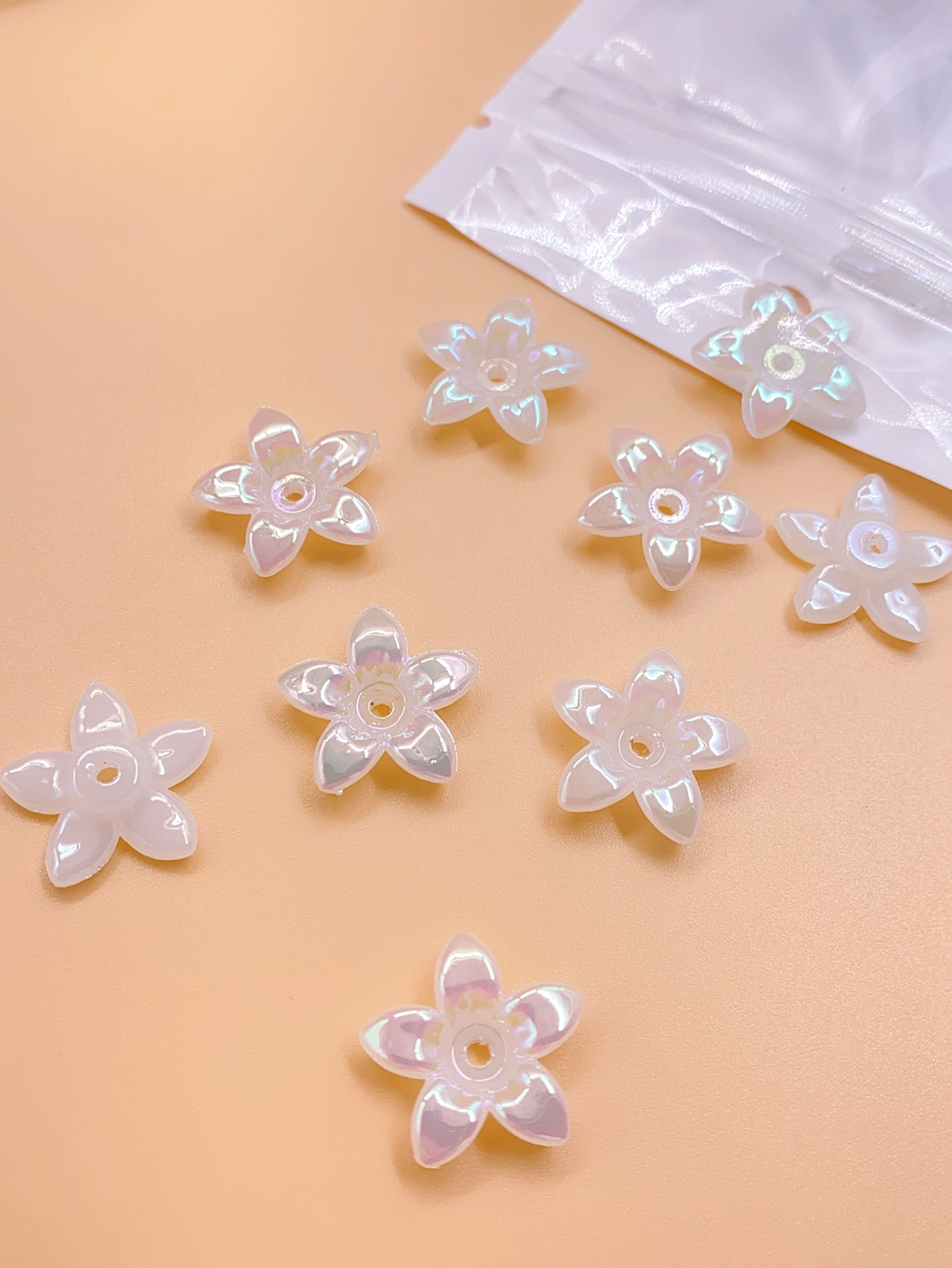 ABS Bright color imitation pearl five-petal flower straight hole beaded jewelry fake flower accessories pearl