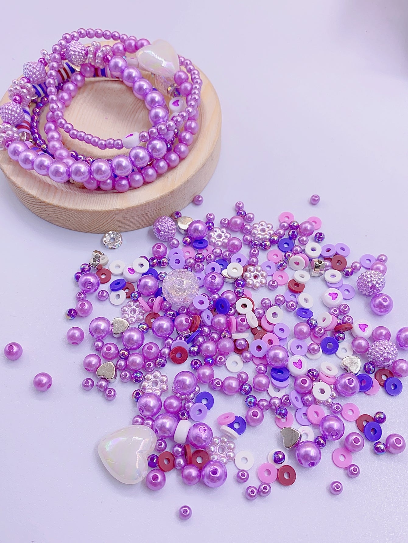 diy handmade beading material Pink colorful beads bracelet Hair tie Loose beads jewelry accessories Bead material bag
