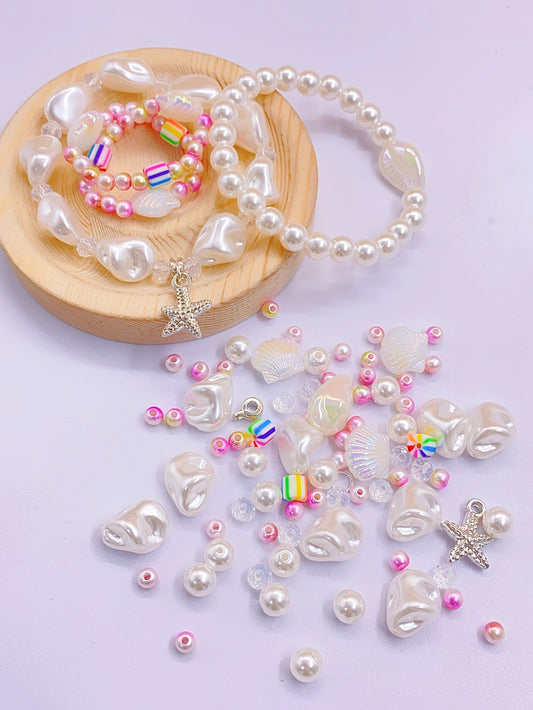 abs imitation pearl blue and white mixed color straight hole shaped round beads diy multi-layer string jewelry accessories handmade beaded material bag