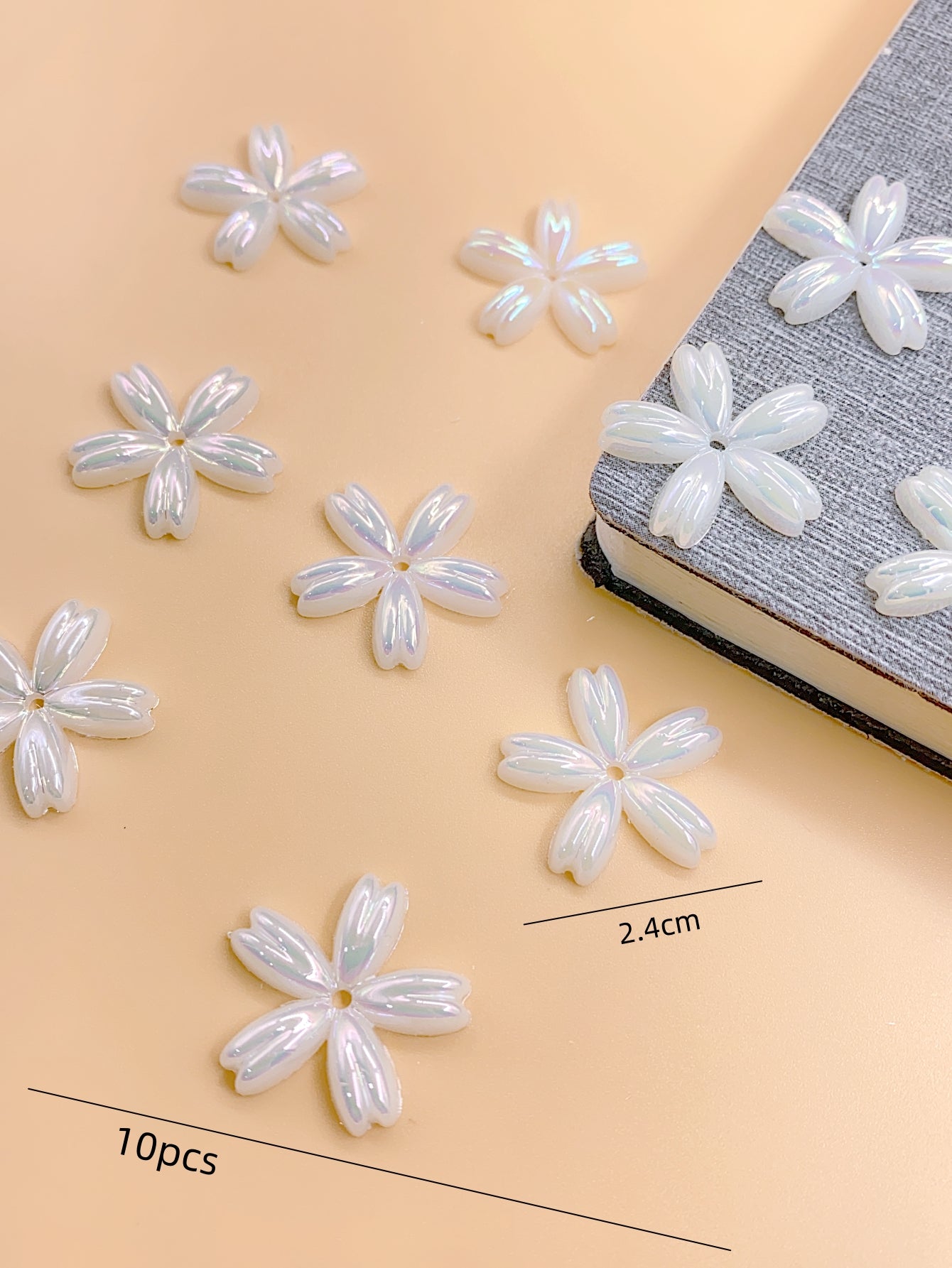 New abs Bright Color Flat Bottom Patch large petal diy jewelry Straight hole flower accessories beaded