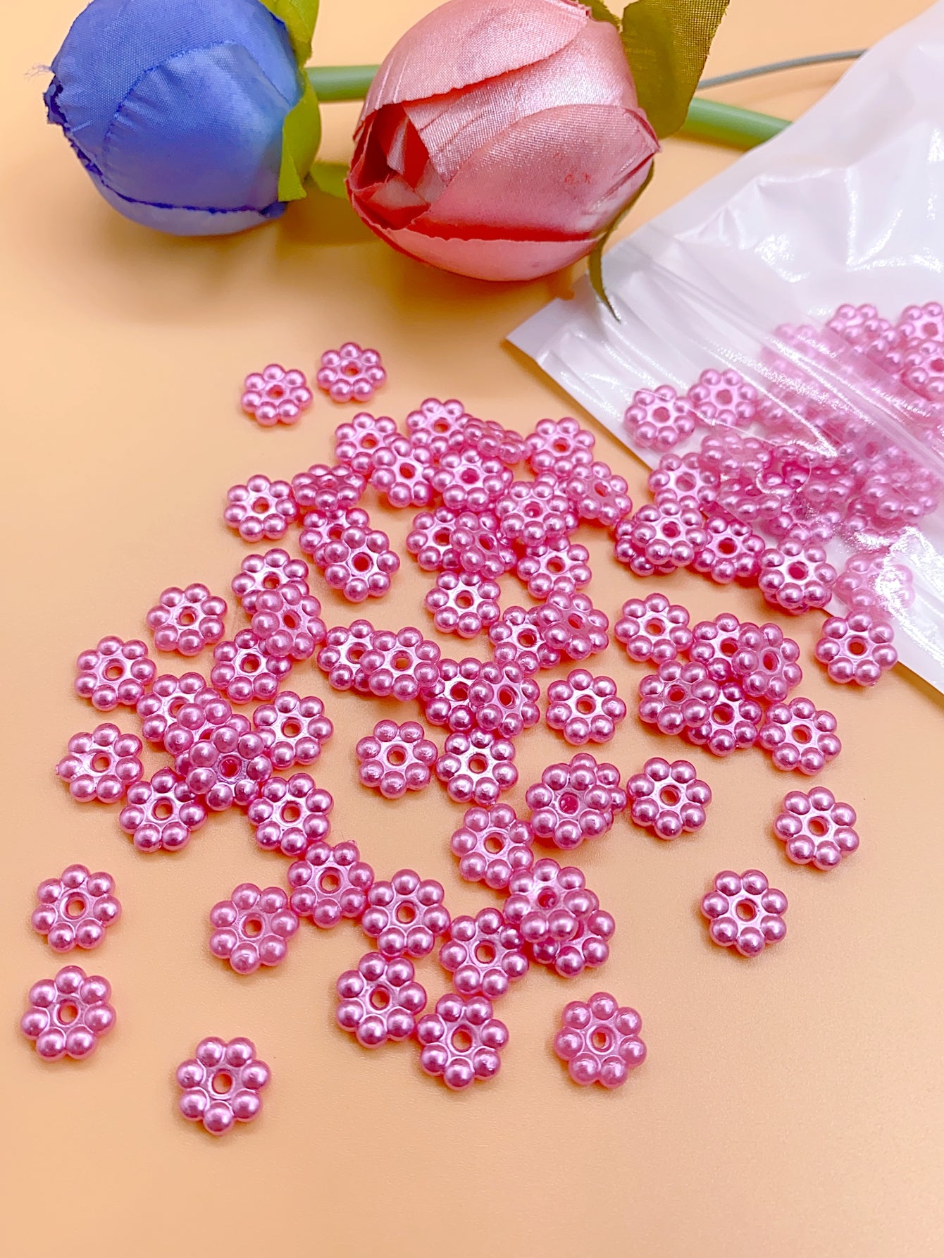 New abs imitation pearl 7 bead circle flat piece straight hole handmade beaded material diy clothing mobile phone case accessories patch pearl