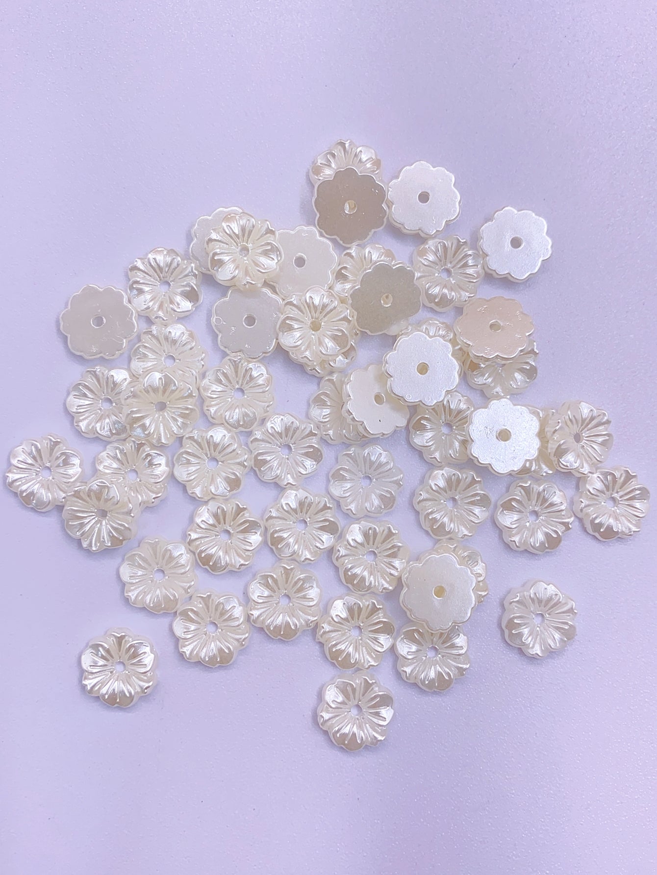 ABS imitation pearl flat flat straight hole wrinkle flower small exquisite diy accessory beads