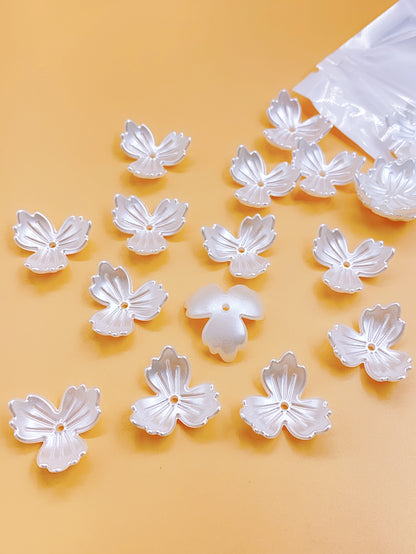 New abs imitation pearl straight hole three-leaf flower diy flower bouquet sent to girlfriend petal pearl material accessories