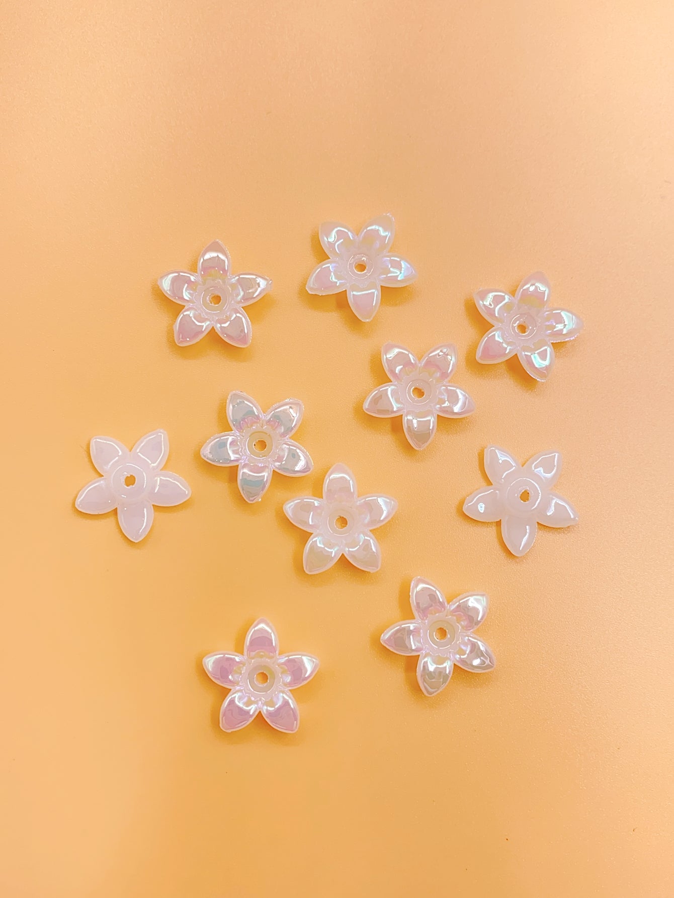 ABS Bright color imitation pearl five-petal flower straight hole beaded jewelry fake flower accessories pearl