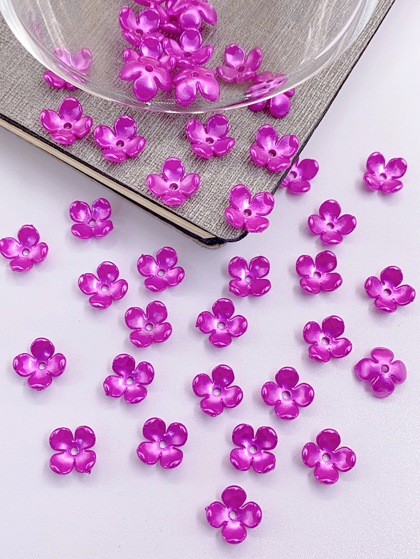 New ABS imitation pearl small four-petal flower straight hole colorful pearl diy headwear accessories beads