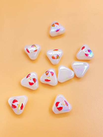 ABS imitation pearl Bright color series triangular shape straight hole printing Christmas style diy handmade beading