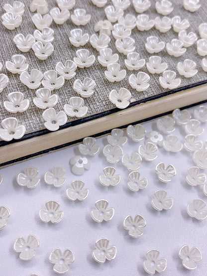 New abs straight hole pearl mini three-petal flower accessories diy handmade beading