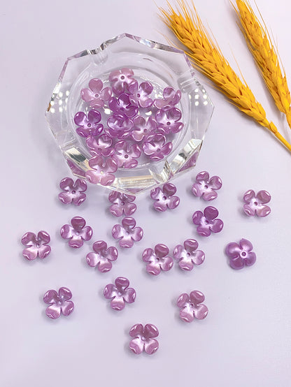Small multicoloured four-petal flower straight hole abs imitation pearl headdress Hair accessories diy jewelry accessories flower pearl material