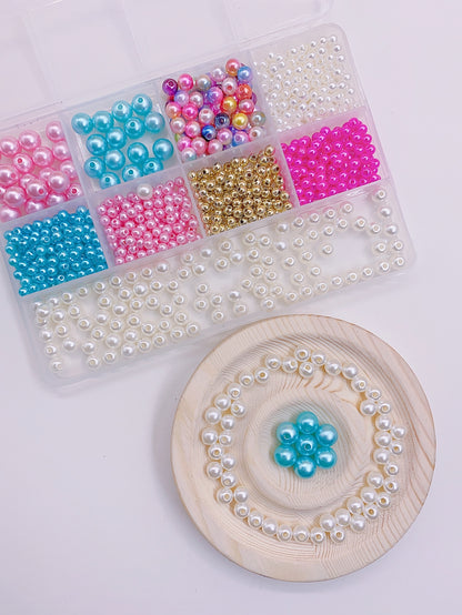 New abs straight hole colorful pearl homemade jewelry handmade beaded set box children's diy bracelet necklace loose bead material box