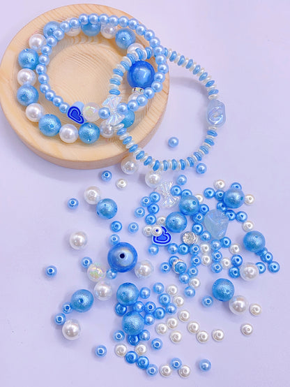 abs imitation pearl blue and white mixed color straight hole shaped round beads diy multi-layer string jewelry accessories handmade beaded material bag