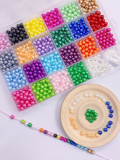 New self-made diy24 palace abs seven color straight hole imitation pearl mix children's puzzle bead material 1 box