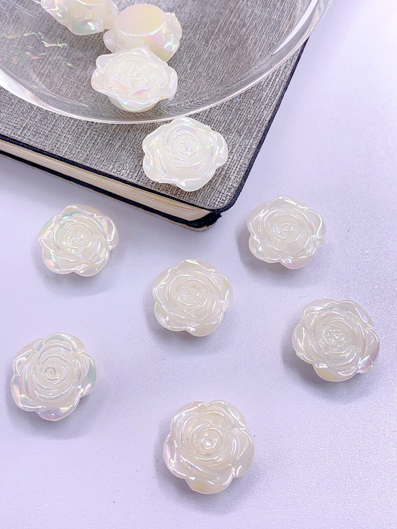 New ABS high-grade bright color flat bottom rose straight hole patch diy jewelry accessories beads