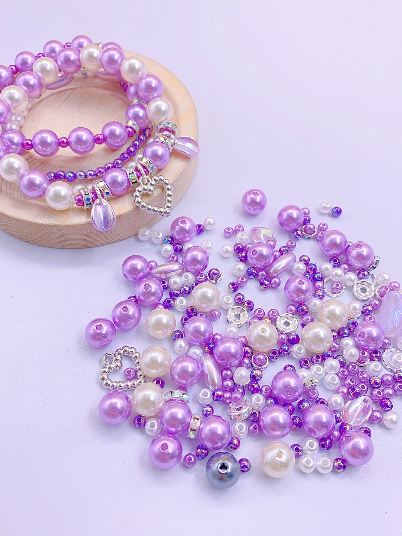 diy handmade beading material Pink colorful beads bracelet Hair tie Loose beads jewelry accessories Bead material bag