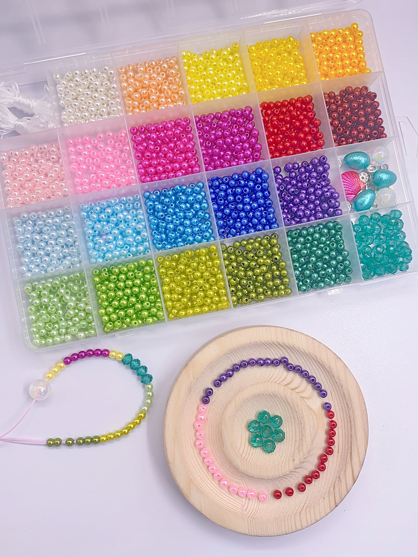 New self-made diy24 palace abs seven color straight hole imitation pearl mix children's puzzle bead material 1 box