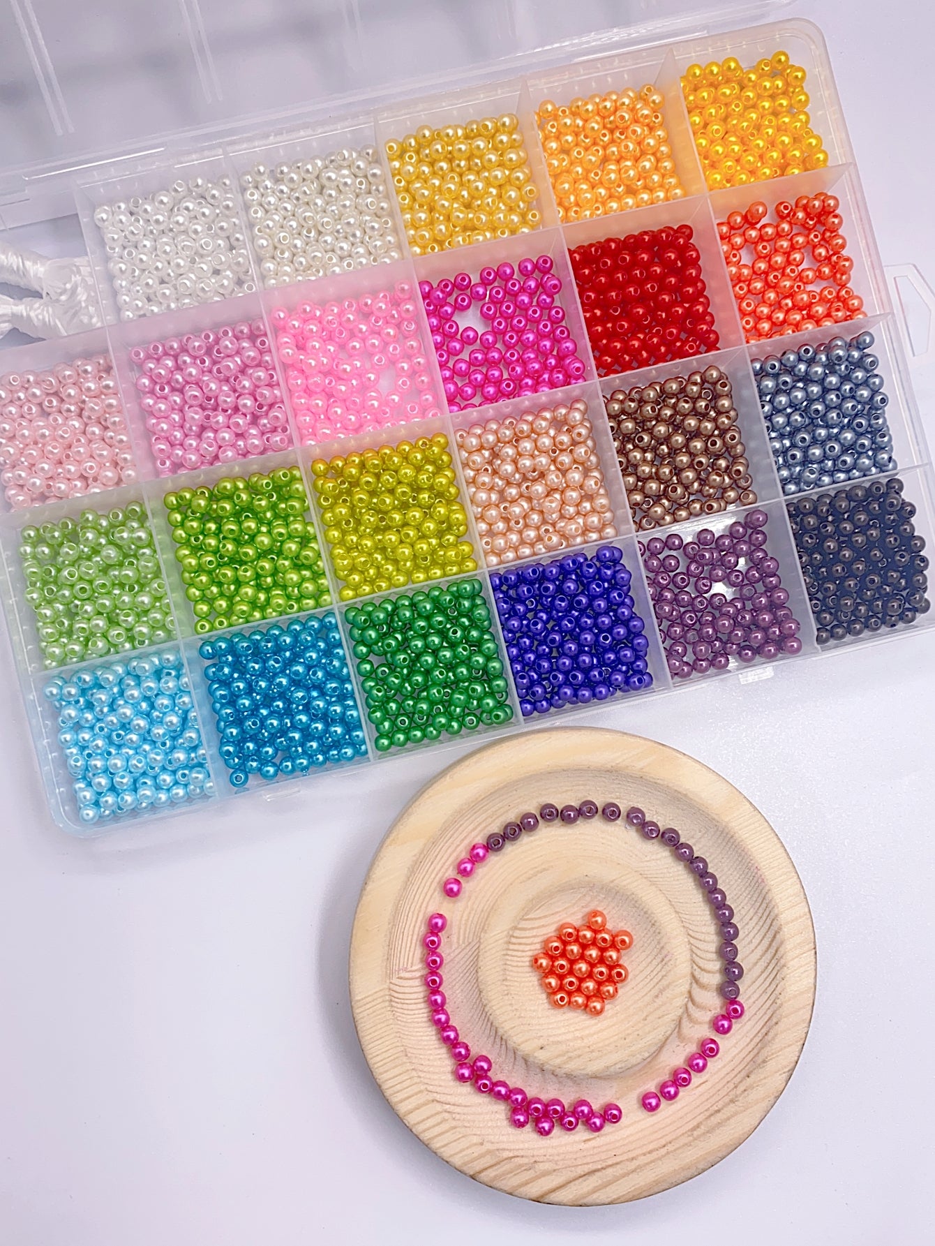 New hand-made diy24 palace abs seven-color straight hole imitation pearl mix children's puzzle beading material 1 box