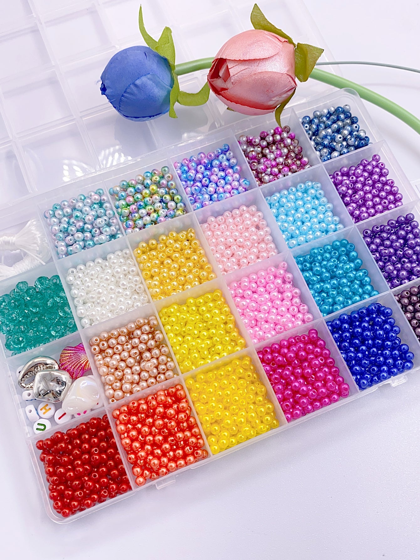 New hand-made diy24 palace abs seven-color straight hole imitation pearl mix children's puzzle beading material 1 box
