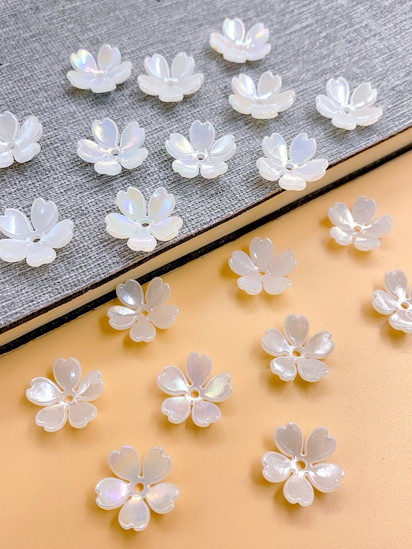 New bright color Love five-petal flower ABS imitation pearl straight hole handmade beaded diy hair accessories accessories pearl