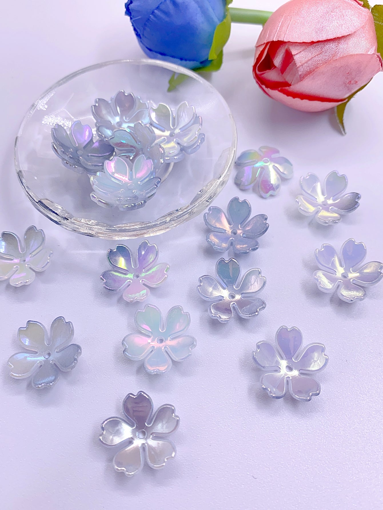 New small fresh acrylic five-petal flower cherry blossom abs material handmade diy hairpin accessories Pearl