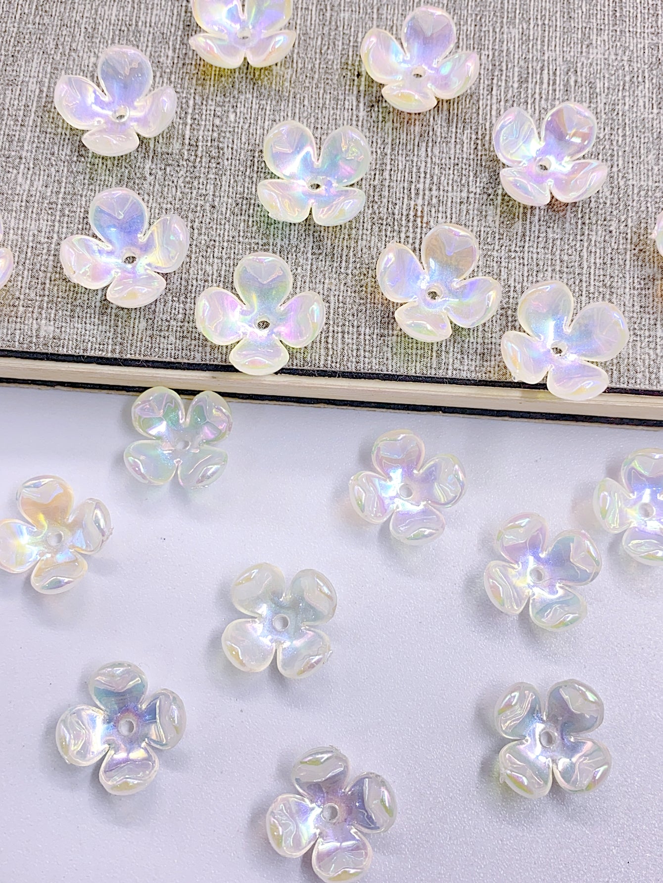 New abs imitation pearl plated color four petal flower imitation pearl straight hole diy dress headwear accessories beads