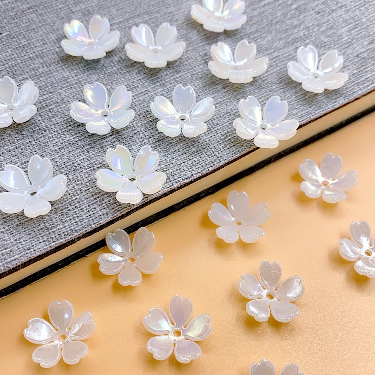 New bright color Love five-petal flower ABS imitation pearl straight hole handmade beaded diy hair accessories accessories pearl