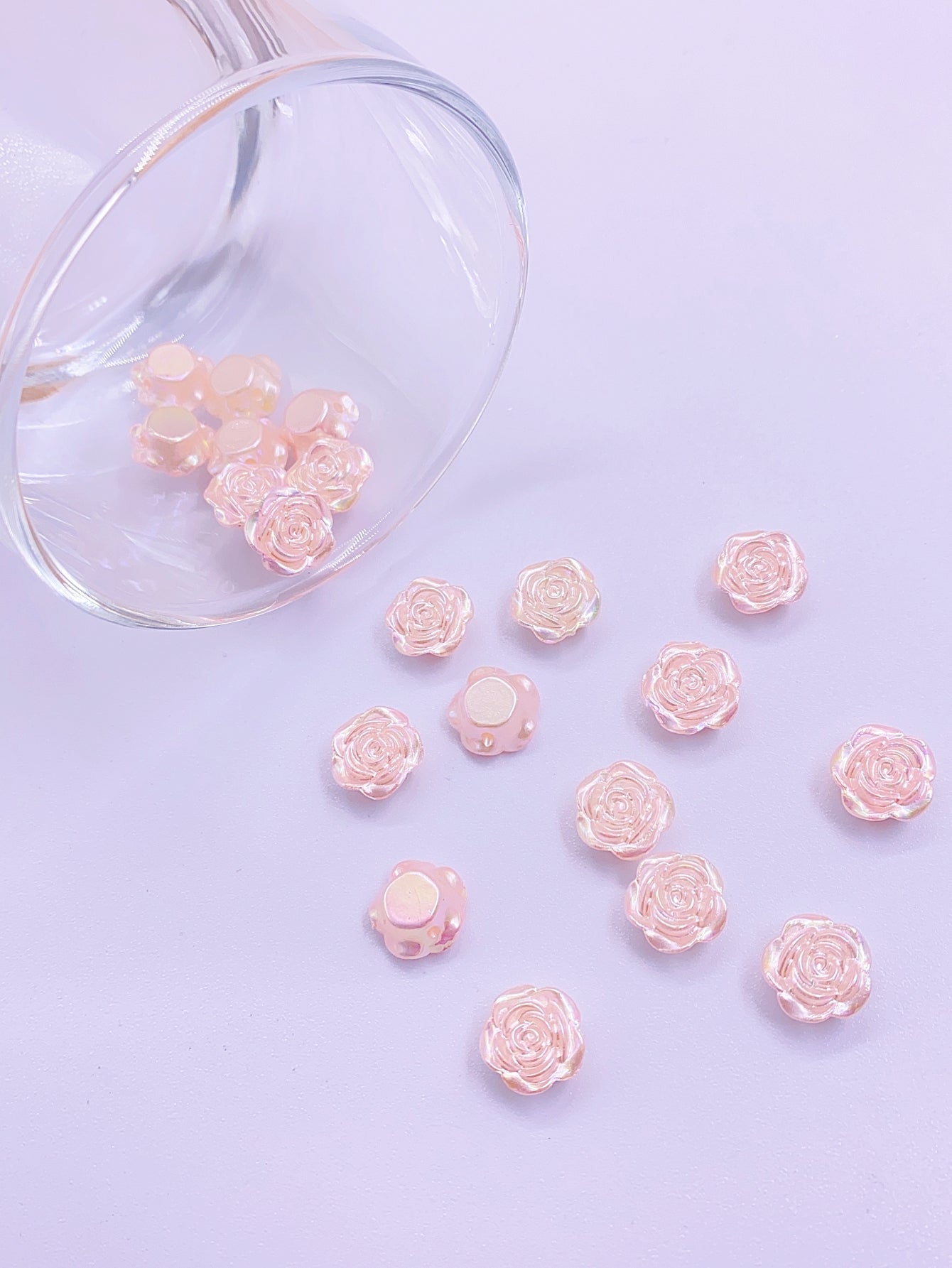 New ABS imitation pearl colorful flat flat straight hole rose decorative material diy jewelry accessories straight hole pearl