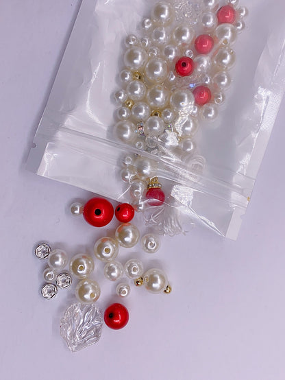 3 red and white color DIY bracelet beaded material bag