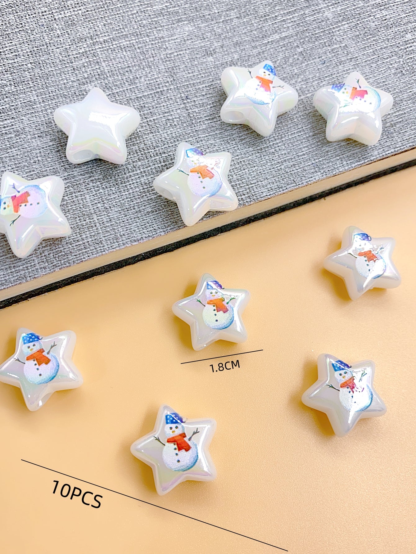 ABS imitation pearl Bright color series five-pointed star straight hole printing Christmas style diy handmade beading