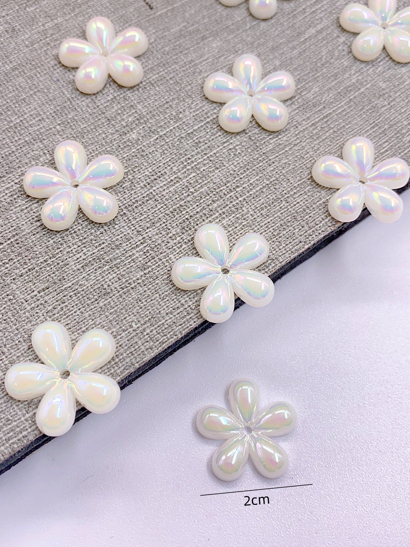 ABS imitation pearl acrylic petal flower imitation shell bright color flat flat straight hole patch diy hair accessories material