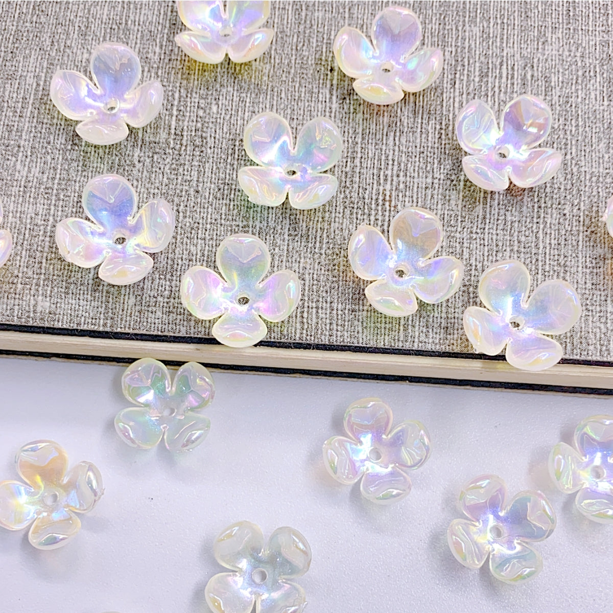New abs imitation pearl plated color four petal flower imitation pearl straight hole diy dress headwear accessories beads