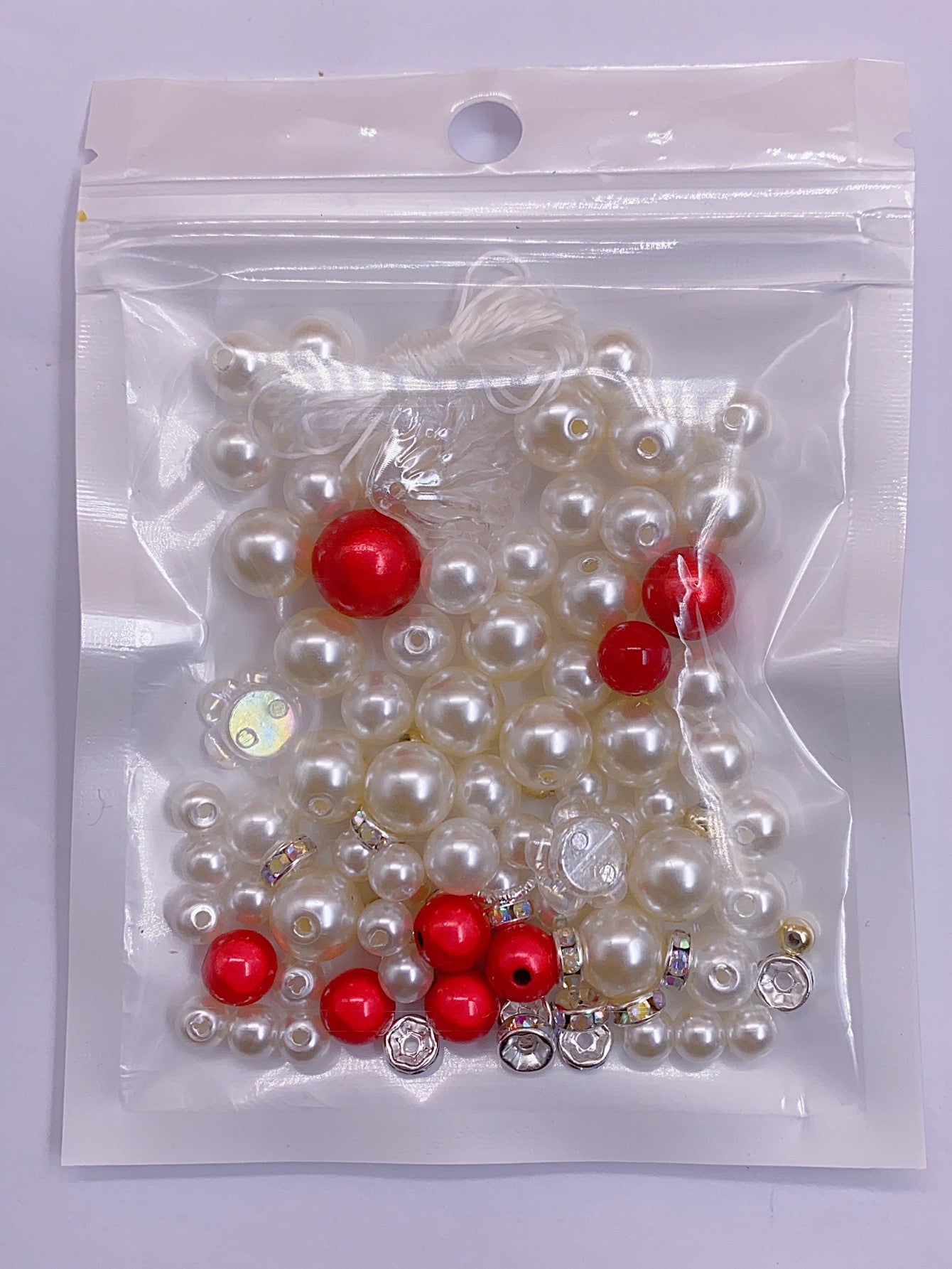 3 red and white color DIY bracelet beaded material bag